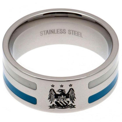 Manchester City FC Stainless Steel Colour Stripe Ring Image 1